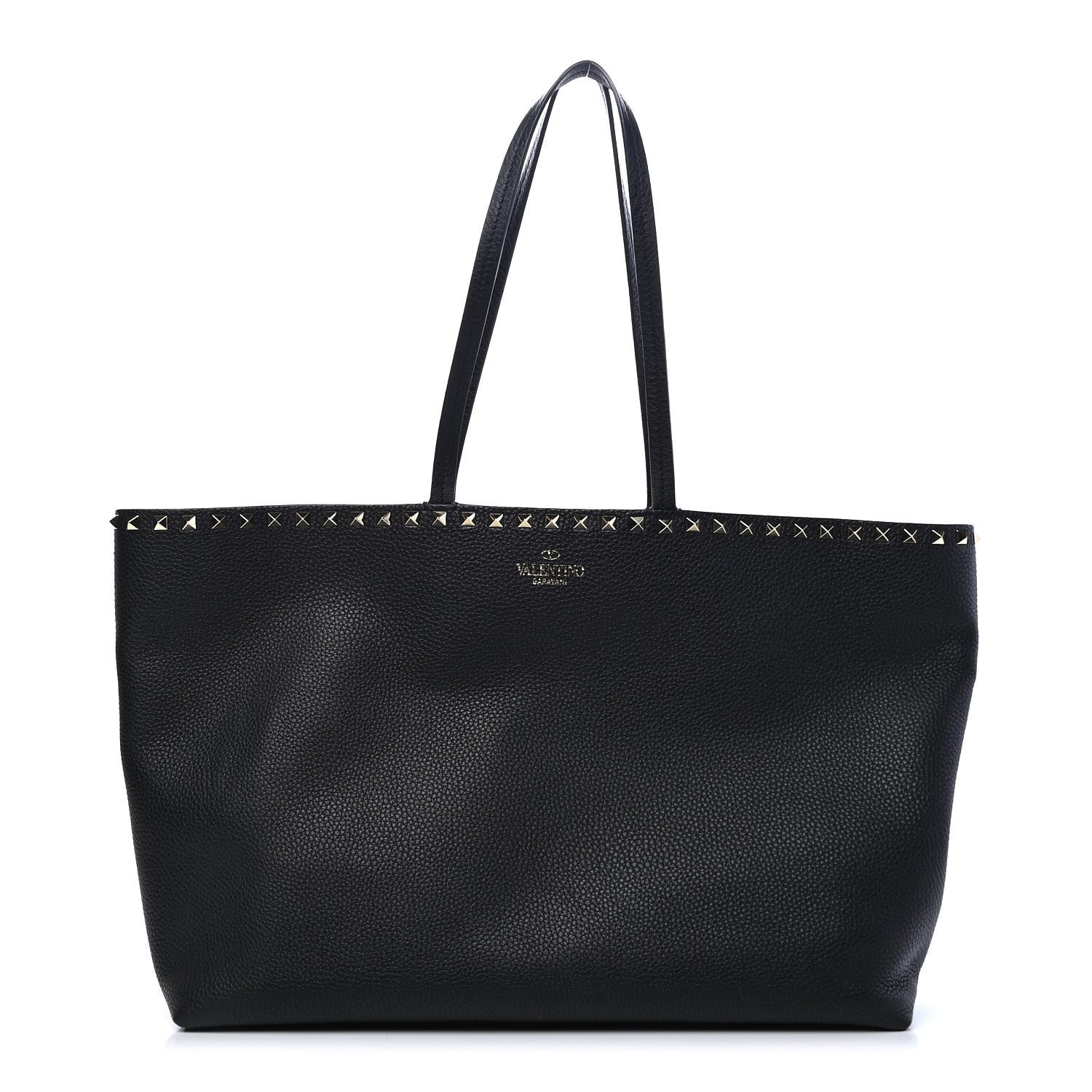 Valentino Garavani Grained Calfskin Rockstud Shoulder Tote Black 1 of 8