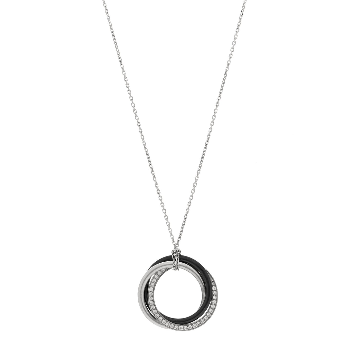 18K White Gold Black Ceramic Diamond Trinity Pendant Necklace