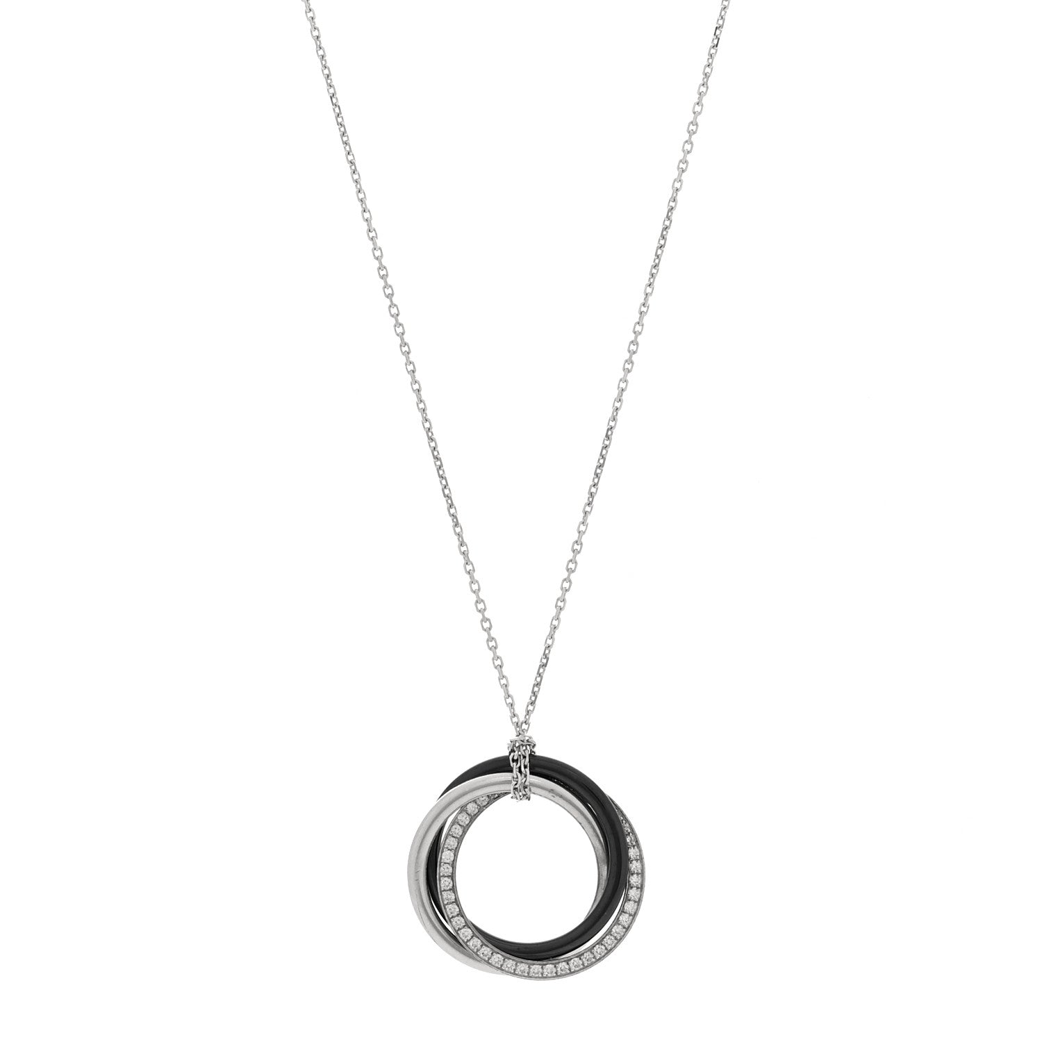 Cartier 18K White Gold Black Ceramic Diamond Trinity Pendant Necklace 1 of 5