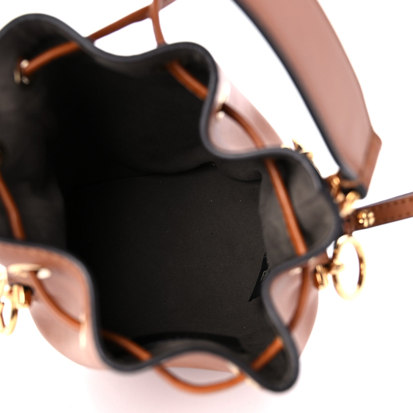 Vitello King F is Fendi Logo Embossed Mini Mon Tresor Bucket Bag Cuoio