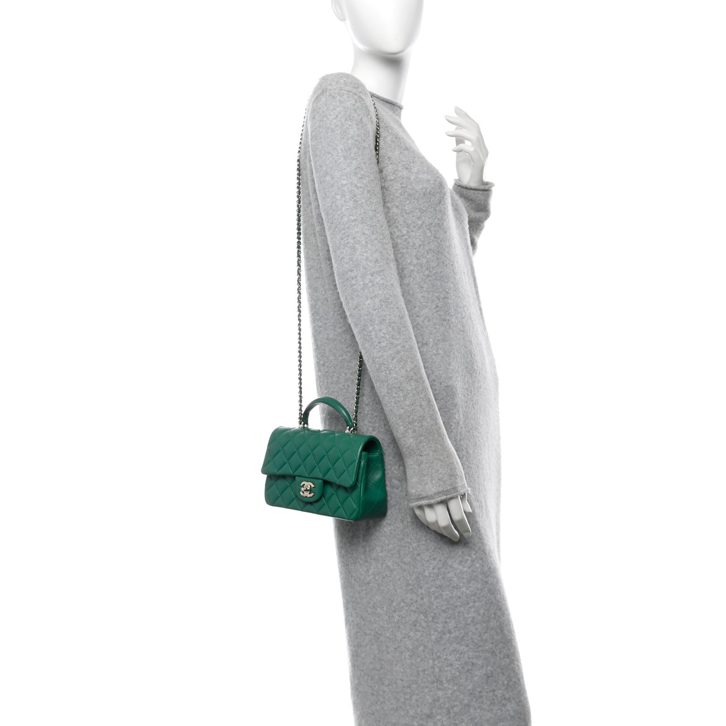 Lambskin Quilted Mini Top Handle Rectangular Flap Green