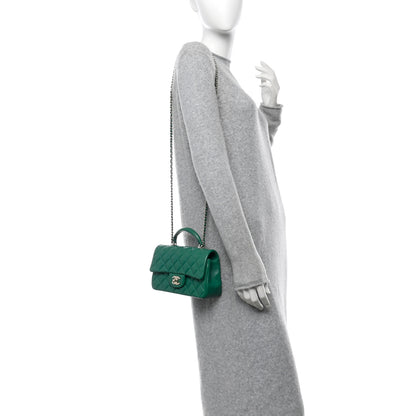 Chanel Lambskin Quilted Mini Top Handle Rectangular Flap Green 2 of 11