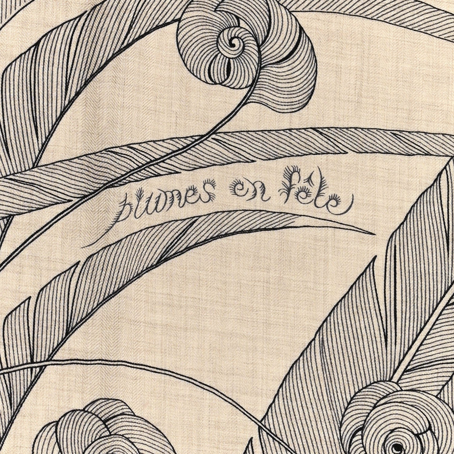 Hermes Cashmere Silk Plumes En Fete Shawl 140 Naturel Black 3 of 5