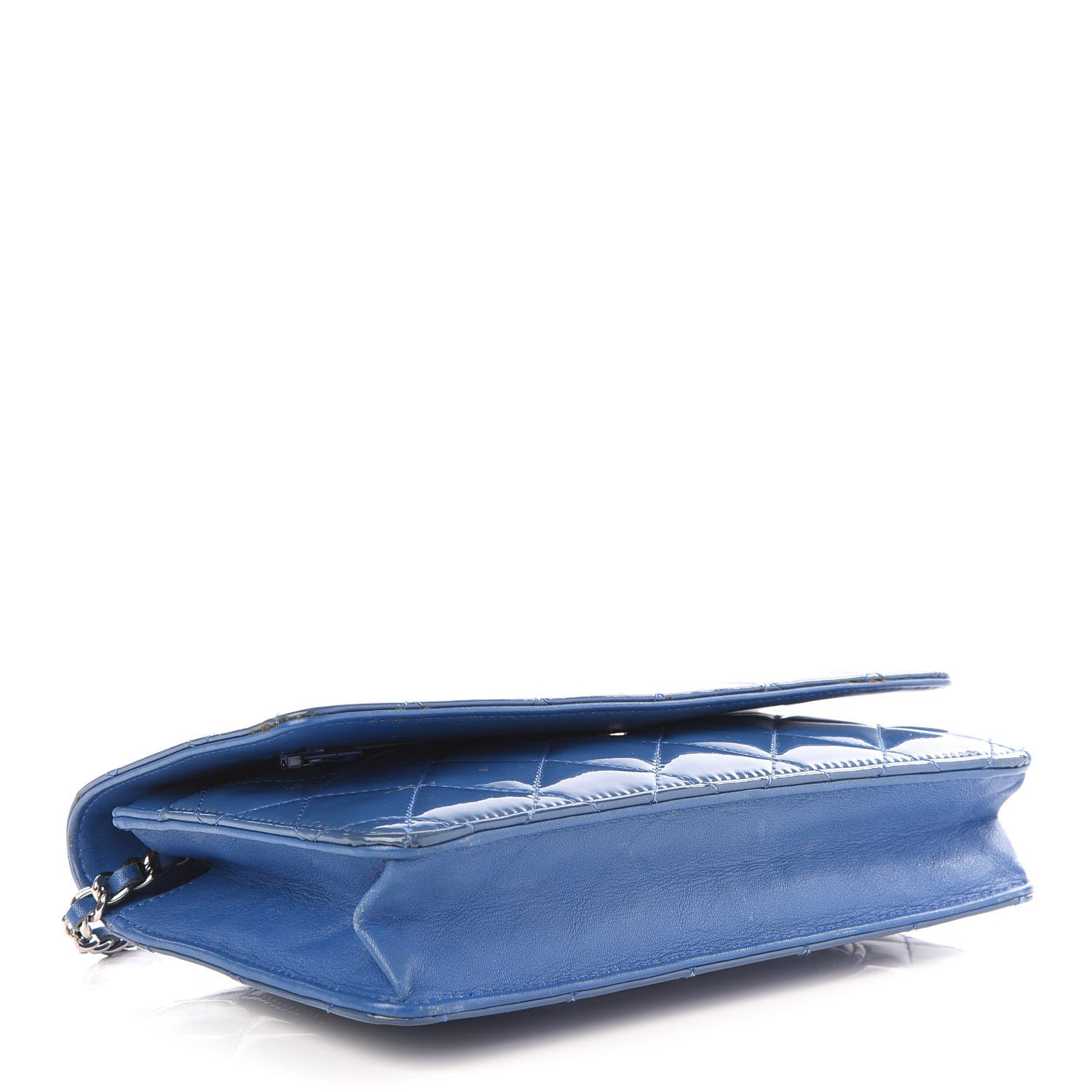 Chanel Patent Quilted Wallet On Chain WOC Blue 3 of 11