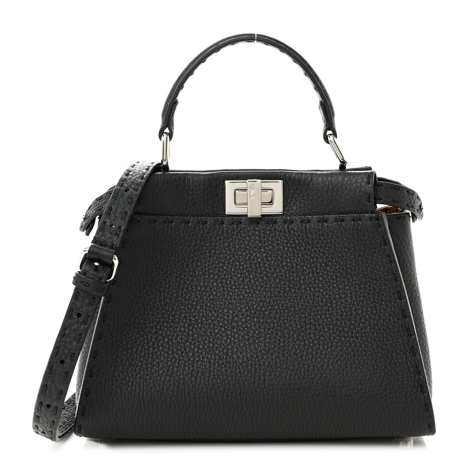 Fendi Cuoio Romano Selleria Bi-Color Mini Peekaboo Iconic Satchel Black Mou 1 of 12