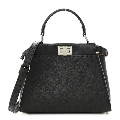 Fendi Cuoio Romano Selleria Bi-Color Mini Peekaboo Iconic Satchel Black Mou 1 of 12