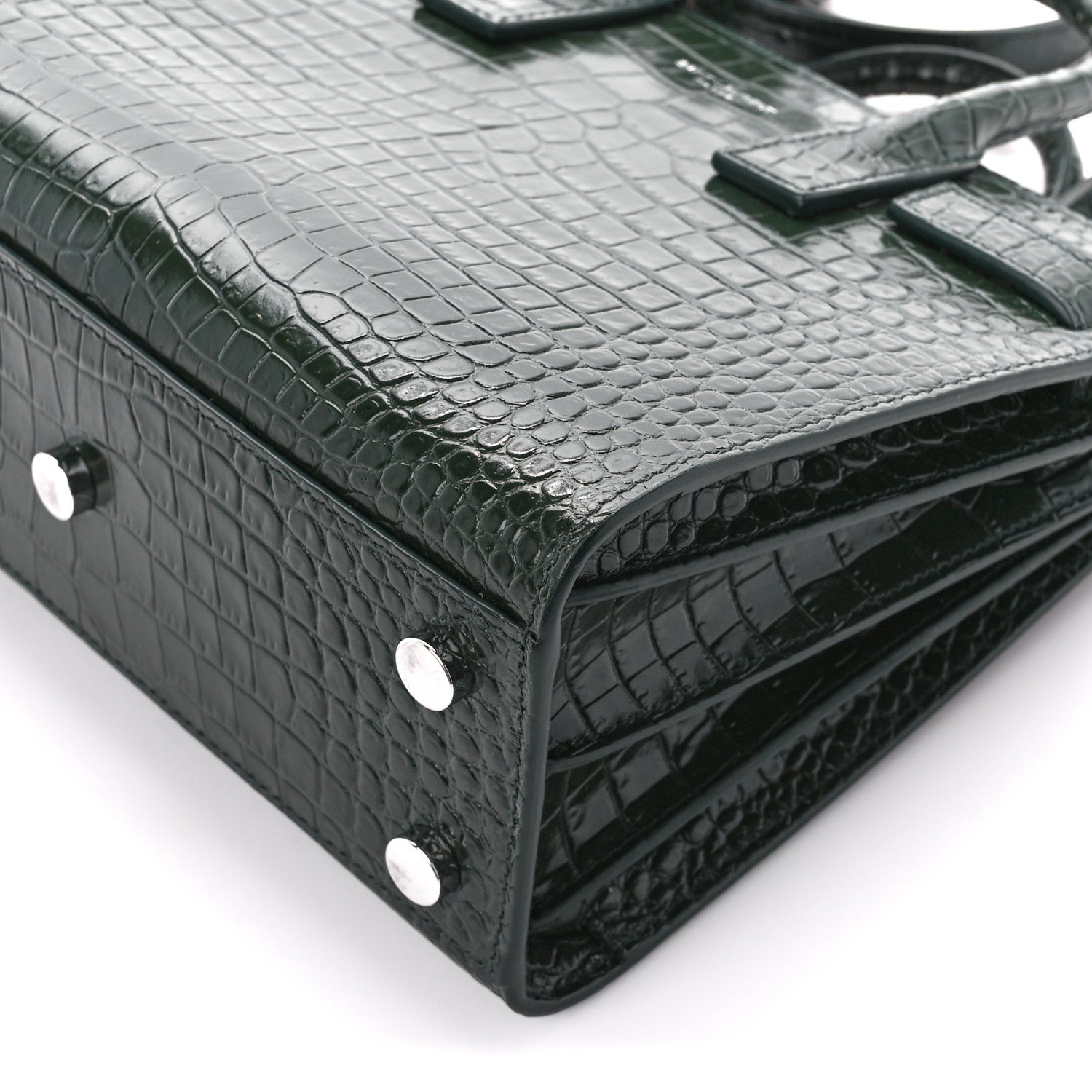 Saint Laurent Calfskin Crocodile Embossed Nano Sac De Jour Dark Green 11 of 12