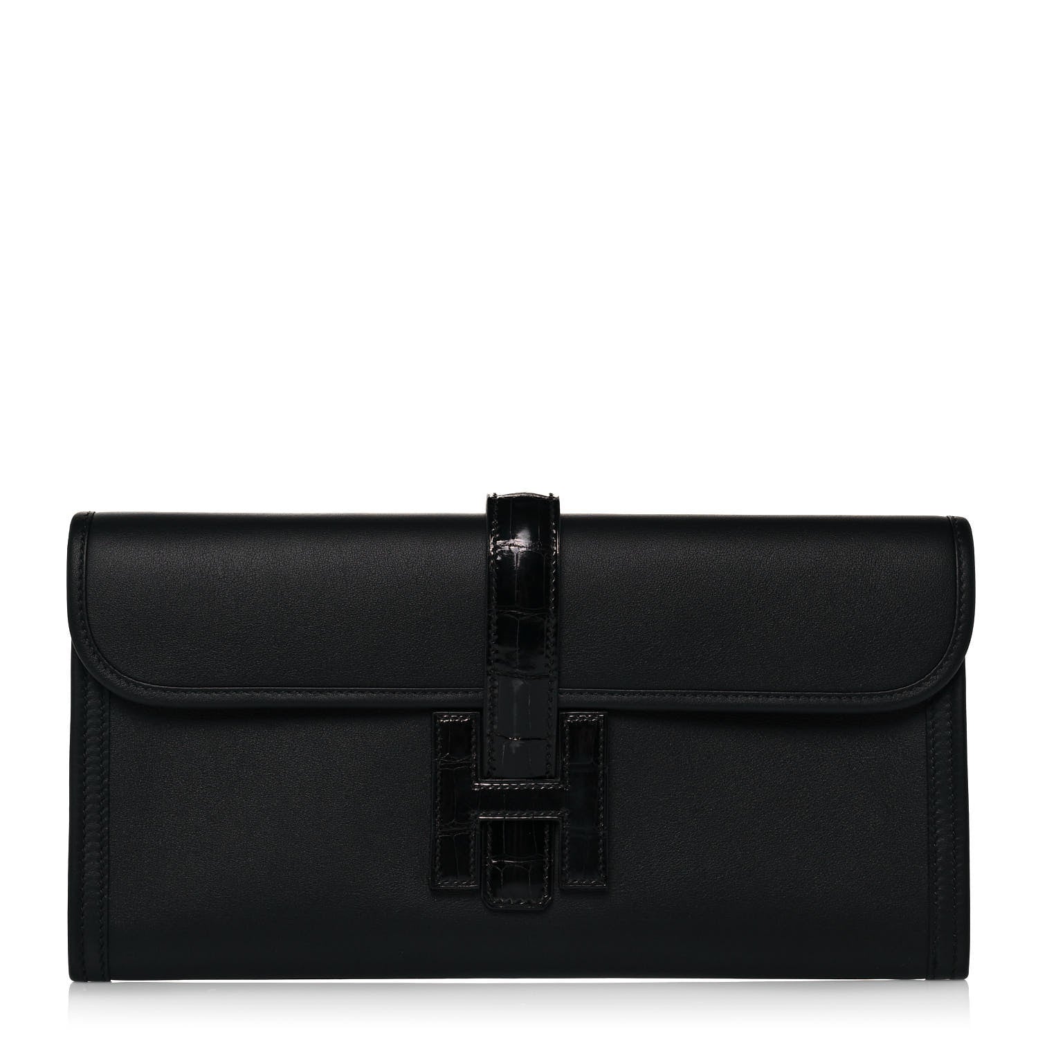 Hermes Swift Shiny Alligator Jige Elan 29 Touch Clutch Black 1 of 15