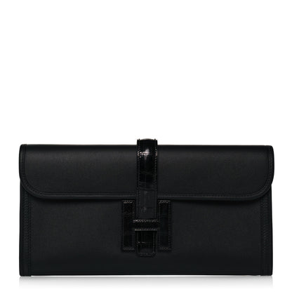 Hermes Swift Shiny Alligator Jige Elan 29 Touch Clutch Black 1 of 15