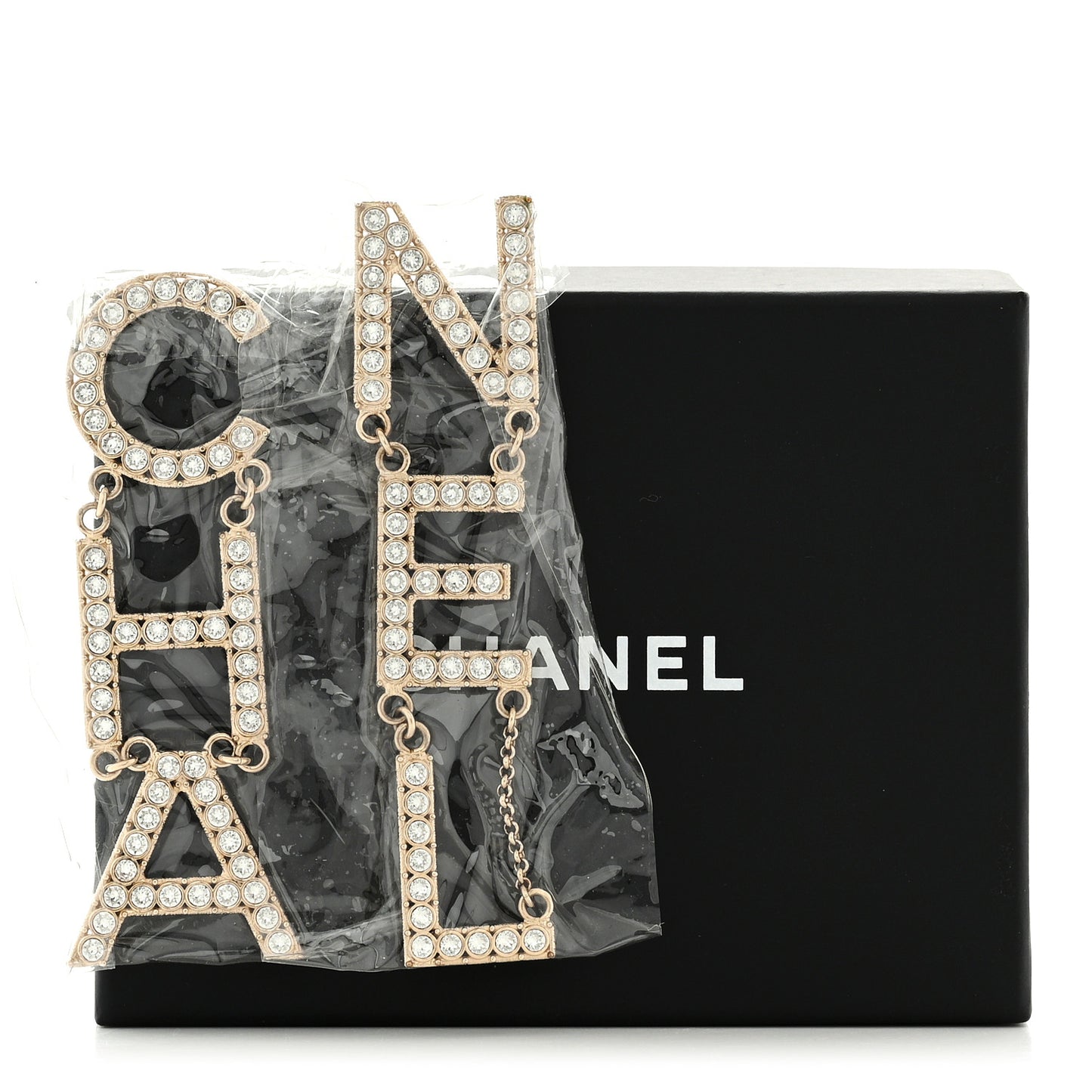 Crystal Cha-Nel Logo Drop Earrings Gold