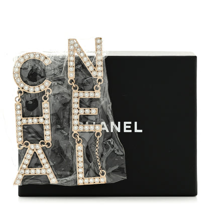 Chanel Crystal Cha-Nel Logo Drop Earrings Gold 6 of 6