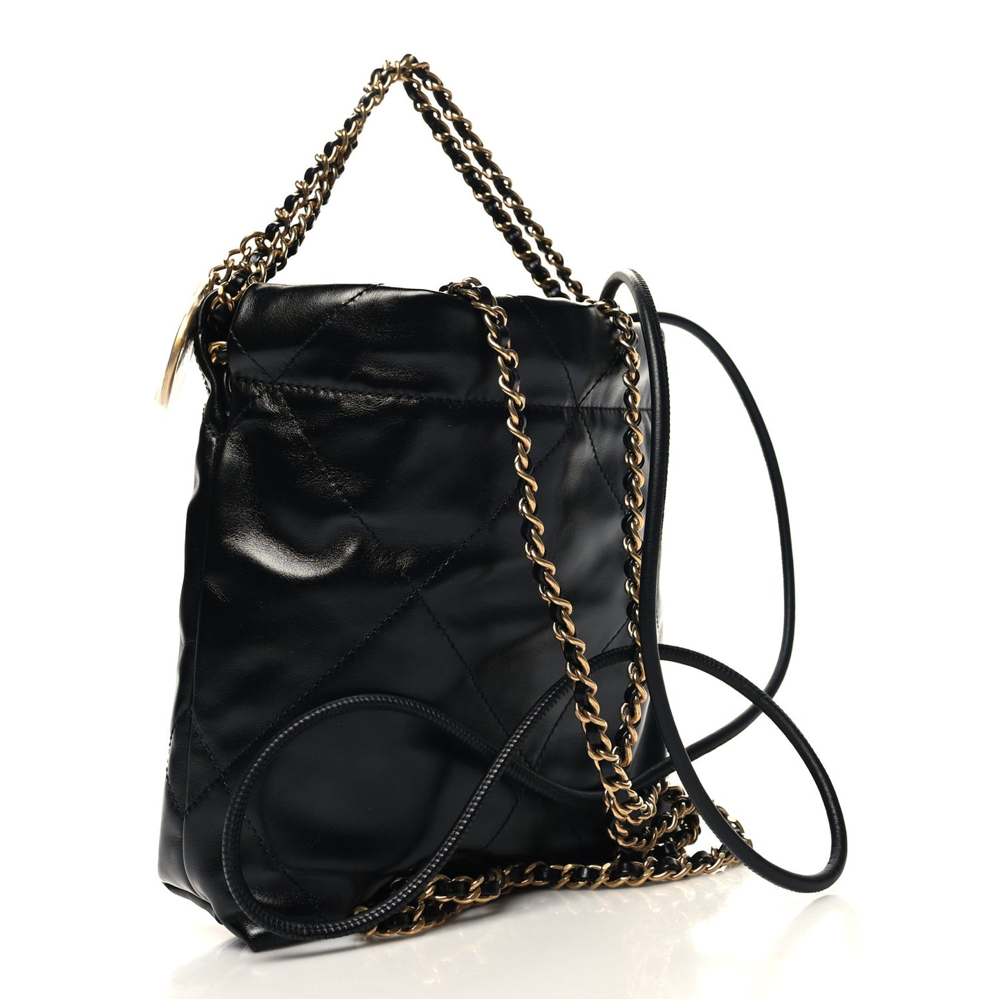Shiny Calfskin Quilted Mini Chanel 22 Black