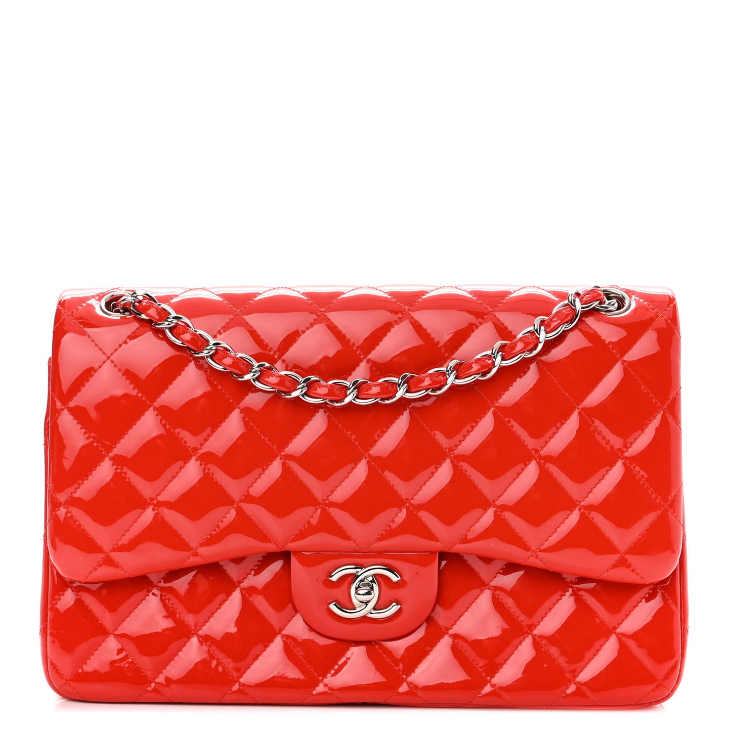 Patent Quilted Jumbo Double Flap Red