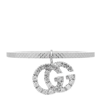 Gucci 18K White Gold Diamond Running G Charm Ring 54 6.75 1 of 7