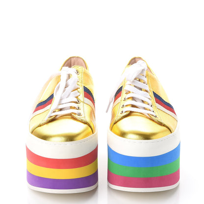 Gucci Metallic Nappa Sylvie Web Peggy Platform Sneakers 38.5 Oro Vecchio 2 of 9