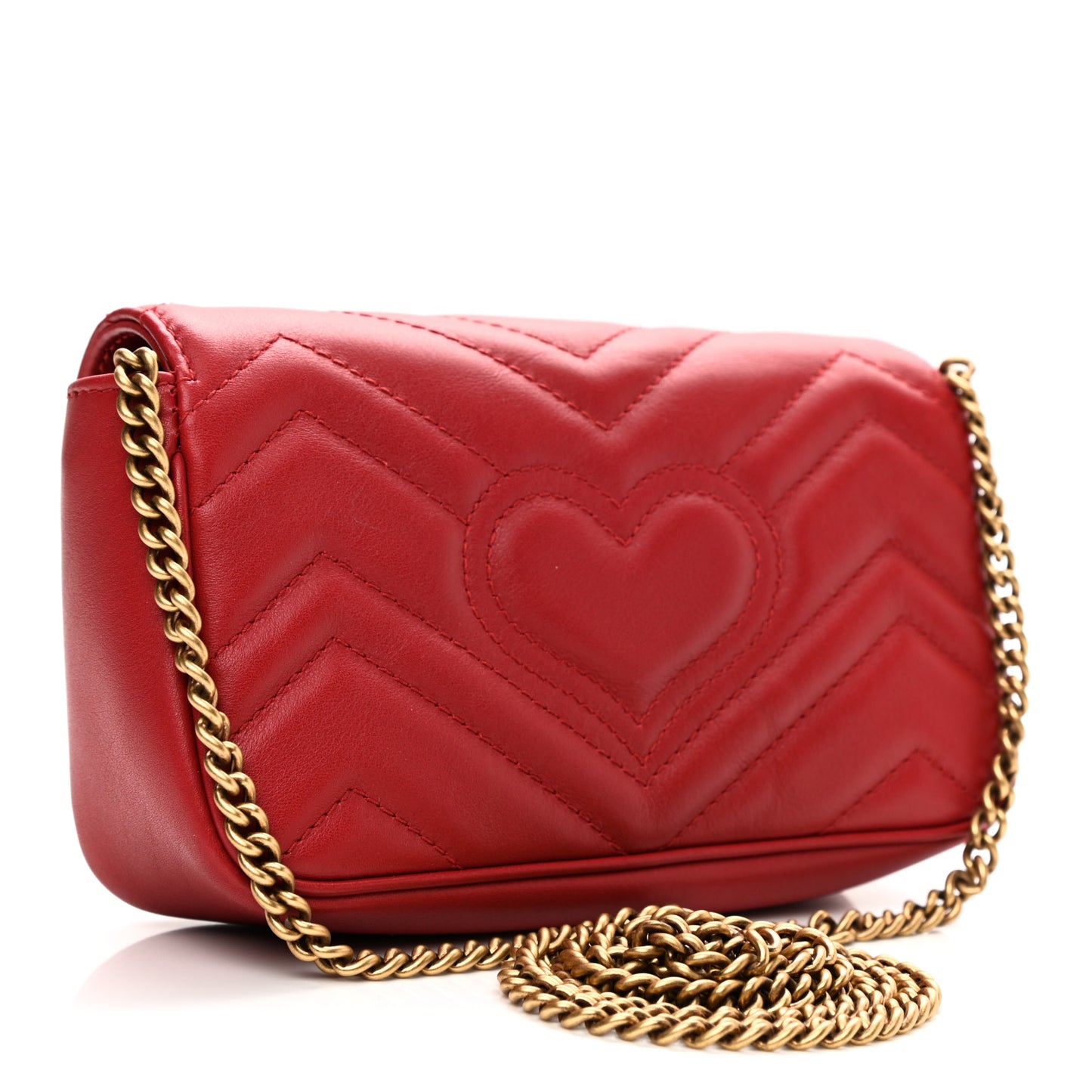 Calfskin Matelasse Super Mini GG Marmont Shoulder Bag Hibiscus Red