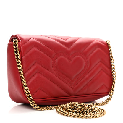 Gucci Calfskin Matelasse Super Mini GG Marmont Shoulder Bag Hibiscus Red 3 of 11