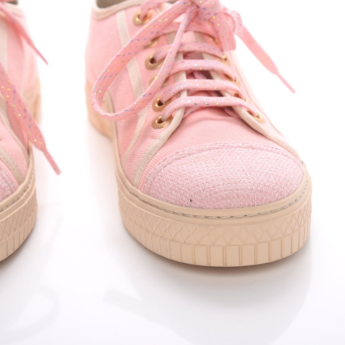 Fabric Tweed Low Top Sneakers 38 Pink