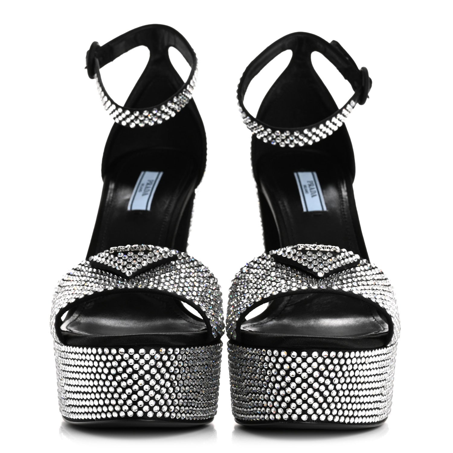 Prada Satin Crystal Triangle Logo 40/135mm Platform Sandals 39 Cristal 3 of 9