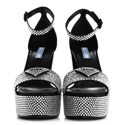 Prada Satin Crystal Triangle Logo 40/135mm Platform Sandals 39 Cristal 3 of 9