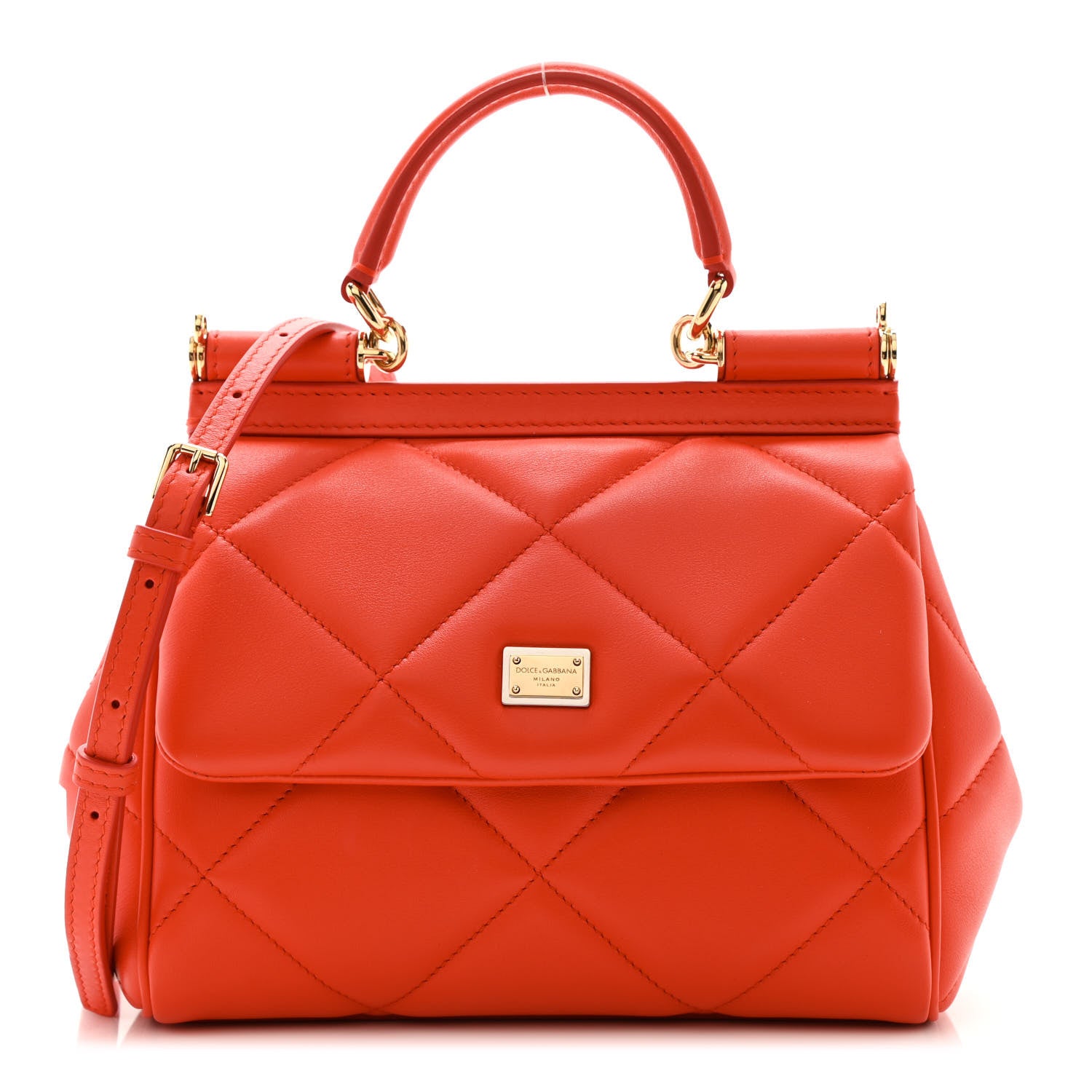 Dolce & Gabbana Calfskin Quilted Small Miss Sicily Satchel Red 1 of 9