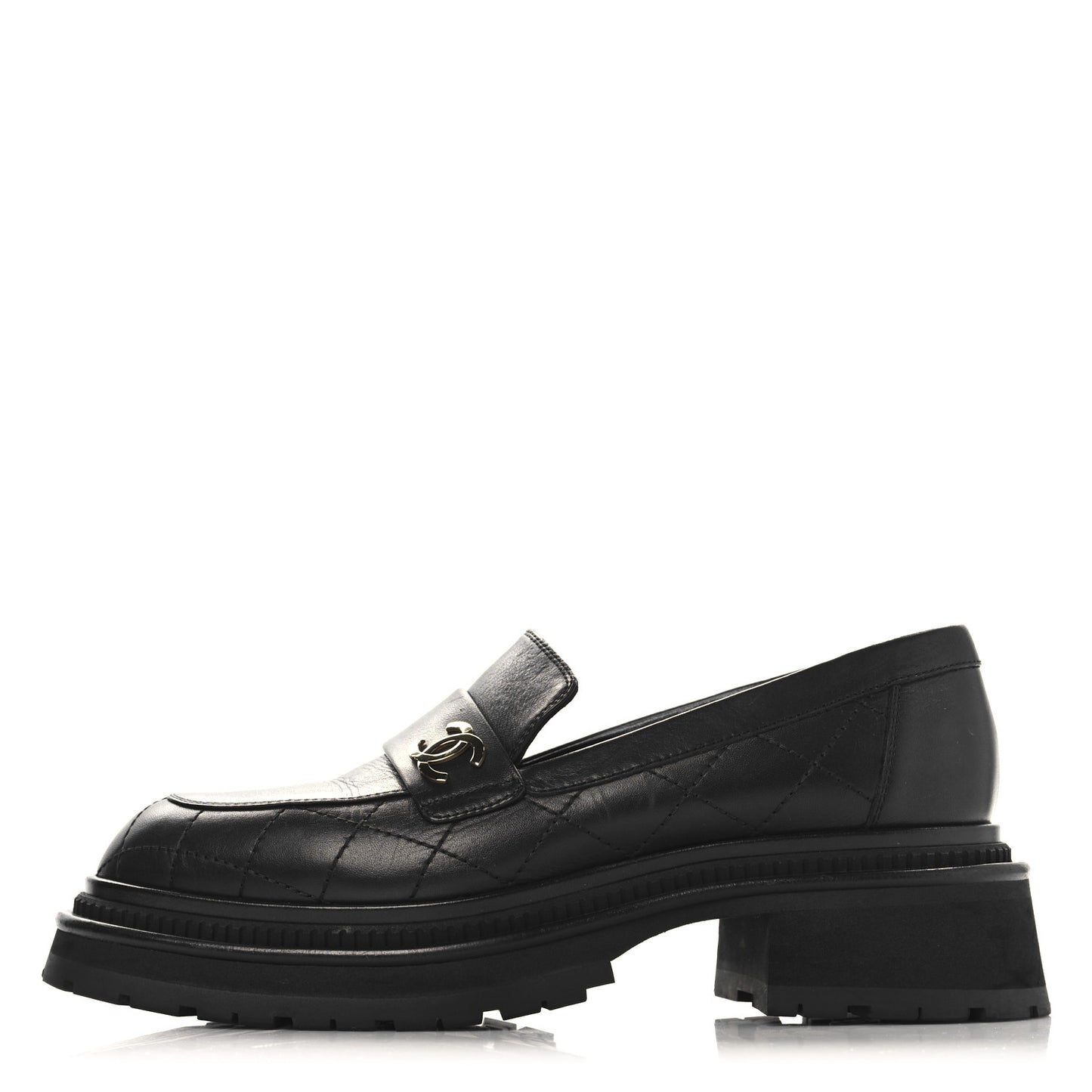 Calfskin Quilted CC Mocassin Loafers 38.5 Black