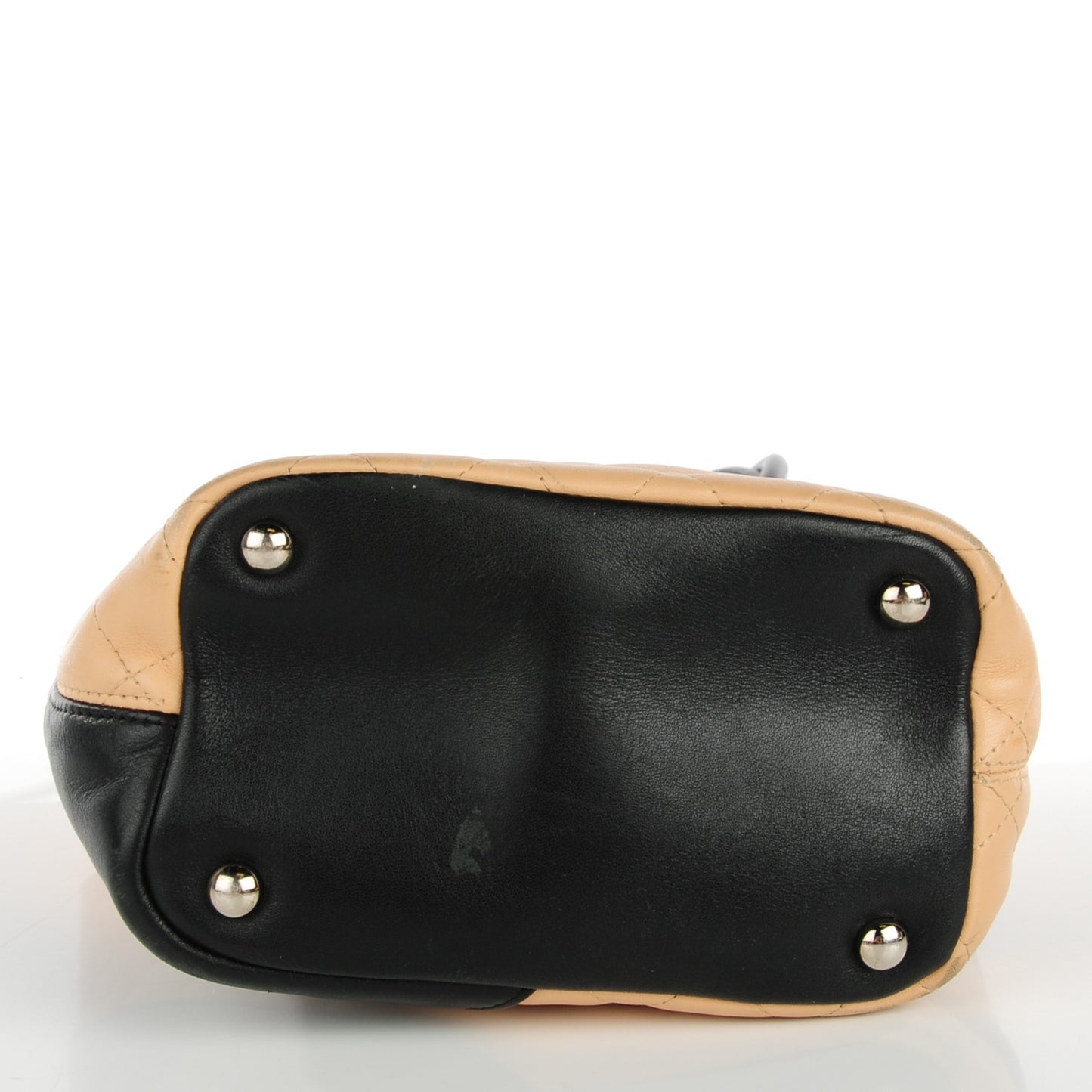Calfskin Quilted Small Cambon Tote Beige Black
