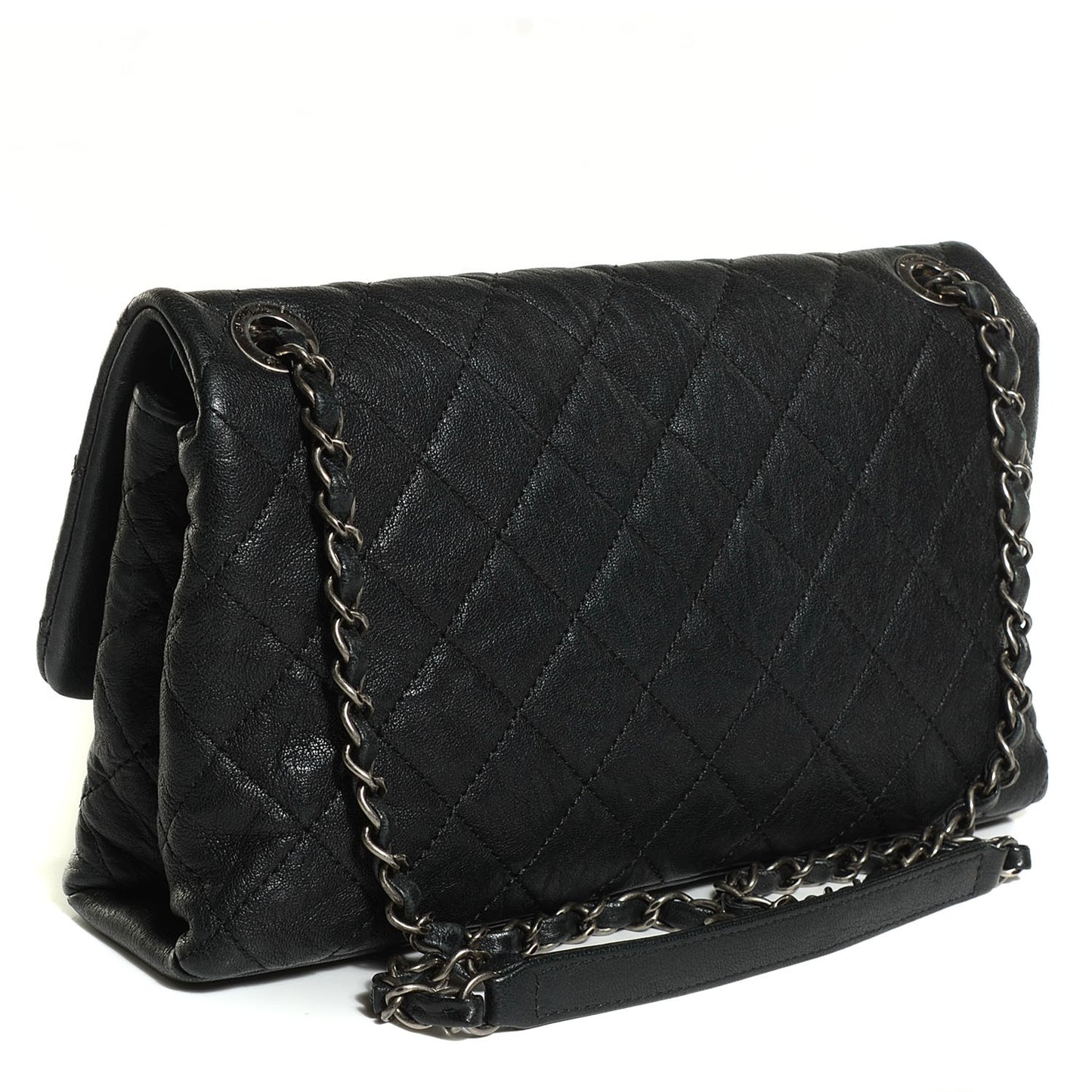Goatskin Quilted Double Bag Flap Black