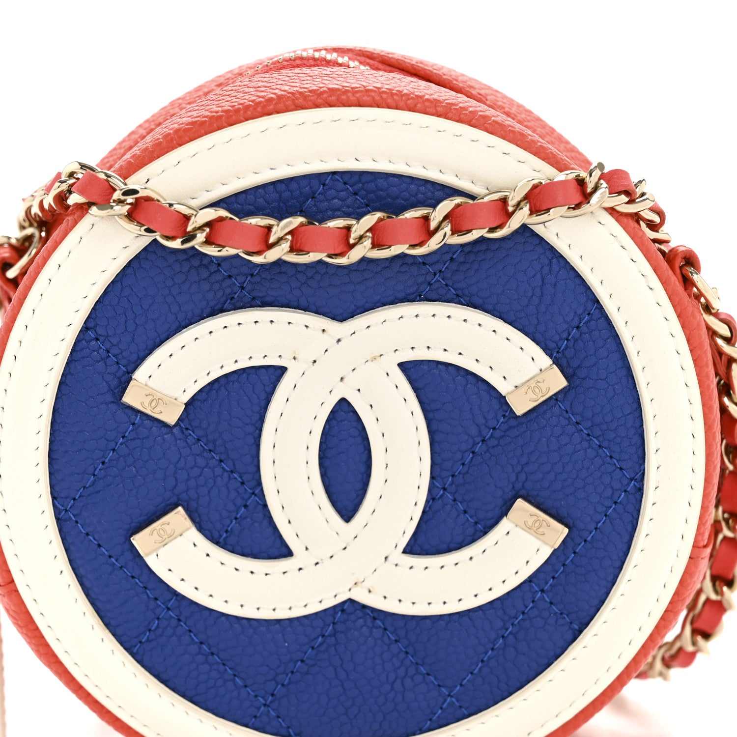Chanel Caviar Quilted Round Filigree Crossbody Blue White Red 8 of 12