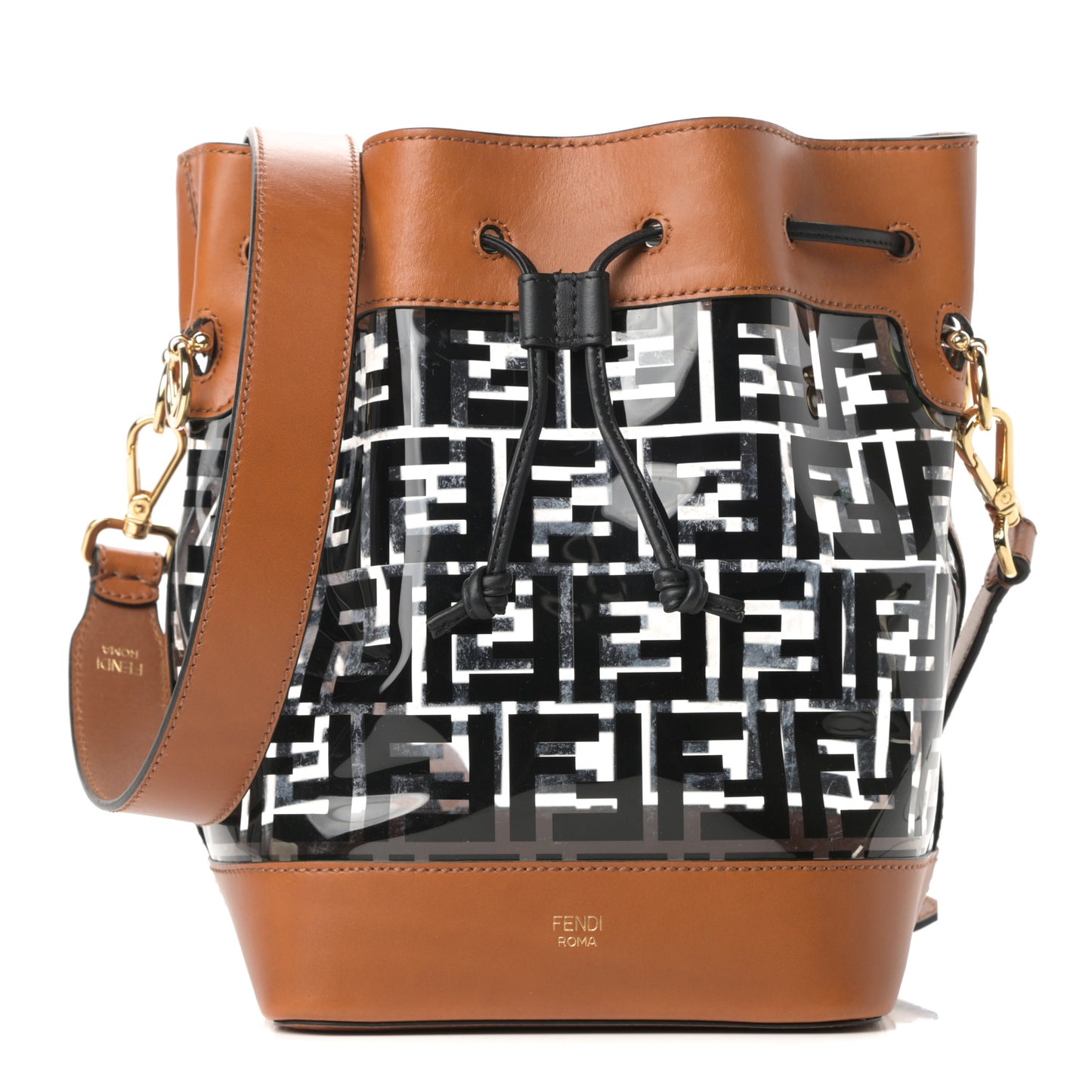 TPU FF Vitello Aura F is Fendi Grande Mon Tresor Bucket Bag Black Cuoio