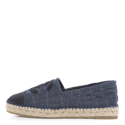 Chanel Denim Toile Embossed CC Espadrilles 39 Navy Black 1 of 10