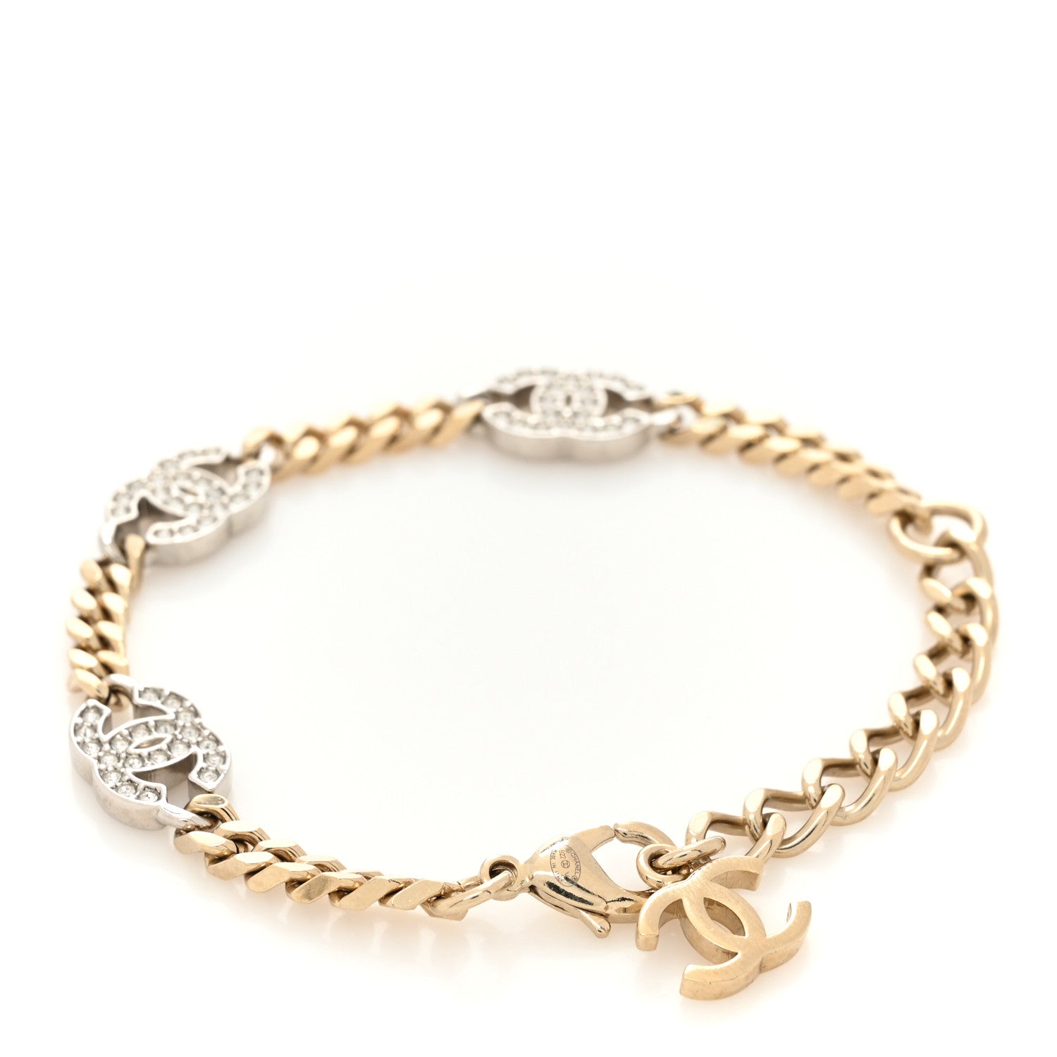 Chanel Crystal CC Chain Bracelet Gold Silver 2 of 4