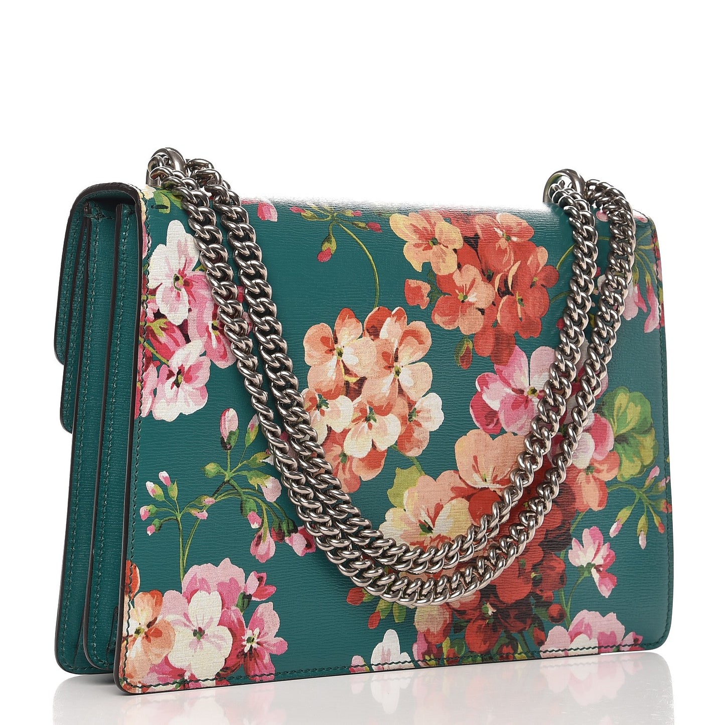 Calfskin Blooms Print Medium Dionysus Shoulder Bag Bright Emerald Multicolor