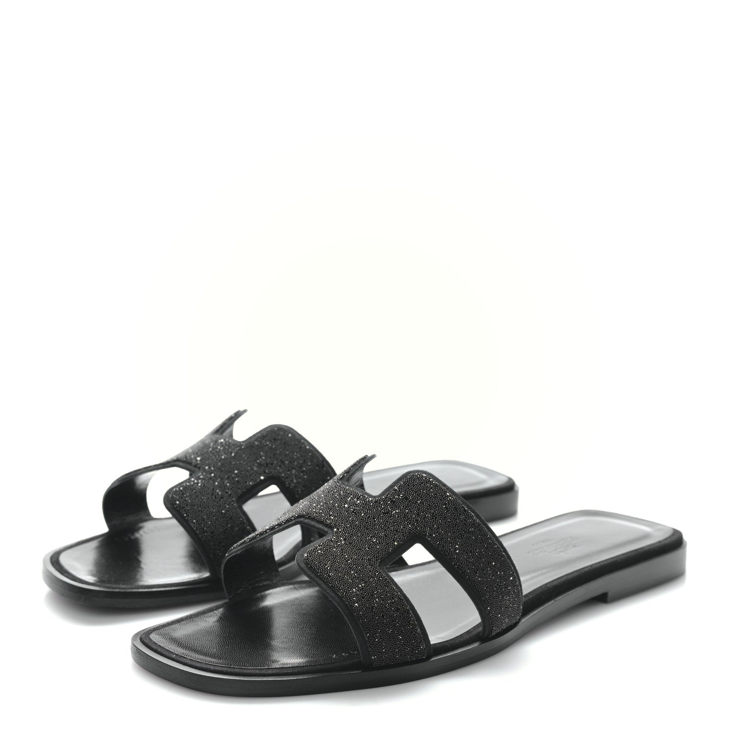 Hermes Suede Goatskin Crystal Oran Sandals 37 Black 3 of 9