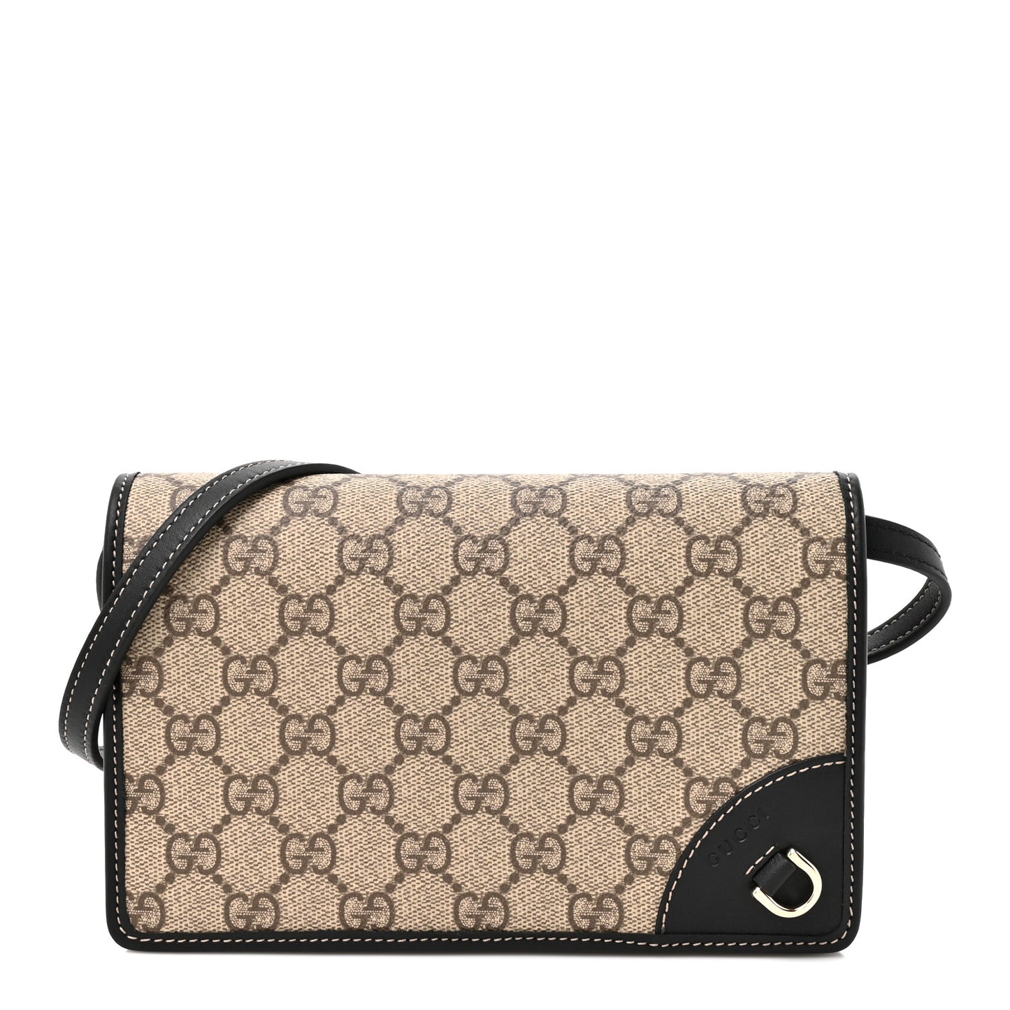 GG Emblem Monogram Wallet With Strap Beige Ebony Black