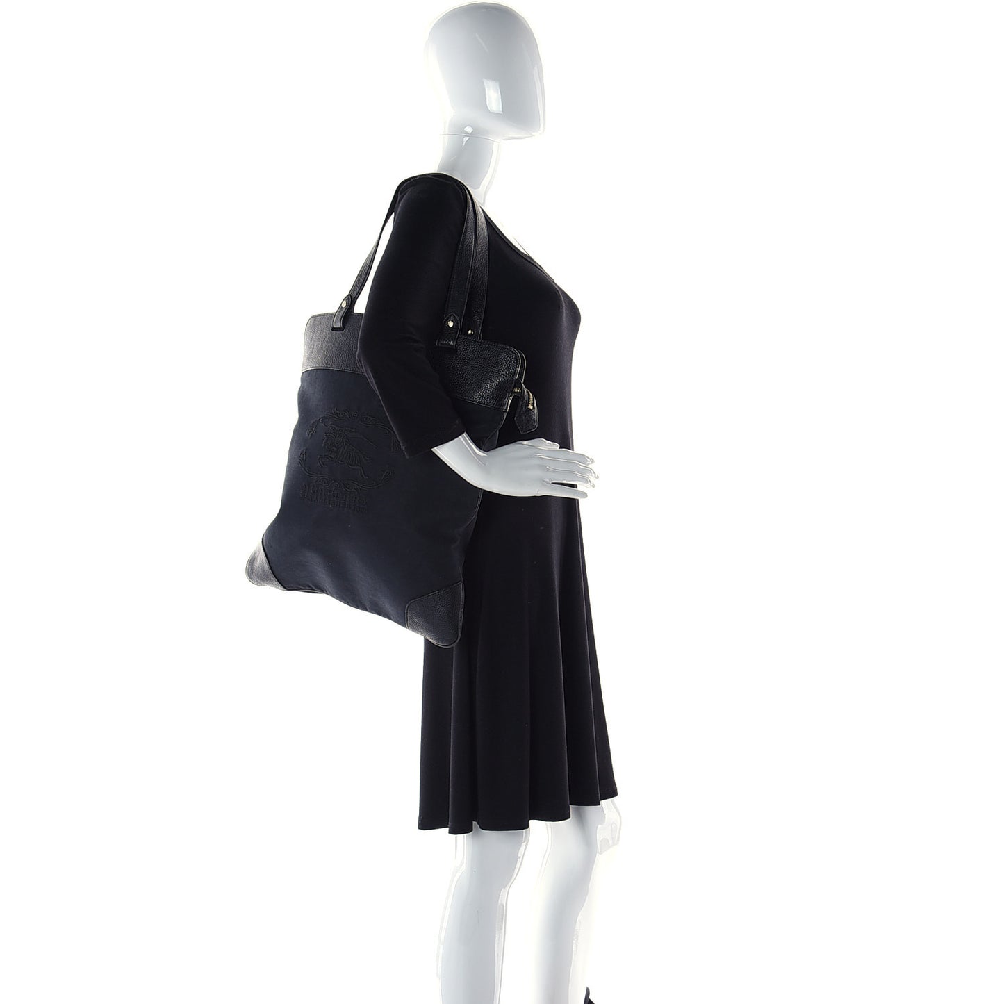 Canvas Calfskin Crest Embossed Flat Tote Black