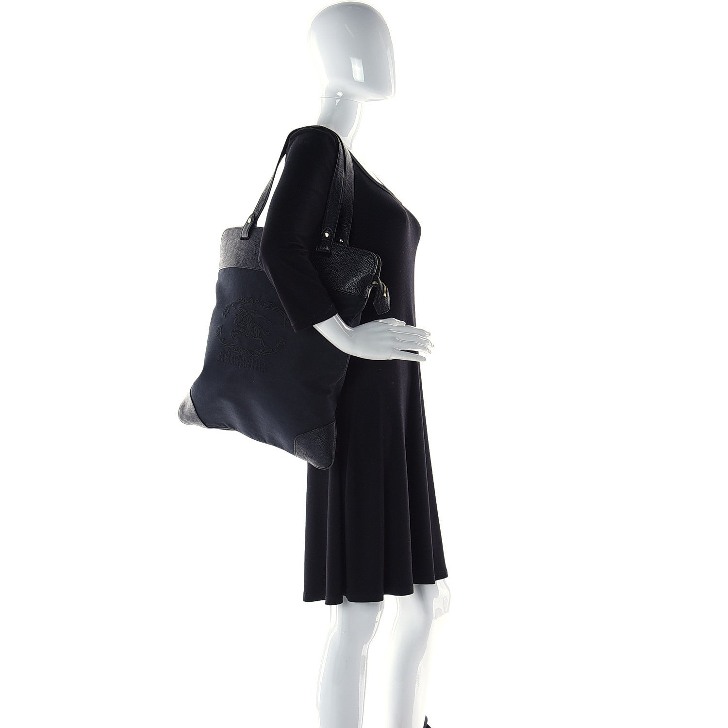 Burberry Canvas Calfskin Crest Embossed Flat Tote Black 3 of 7