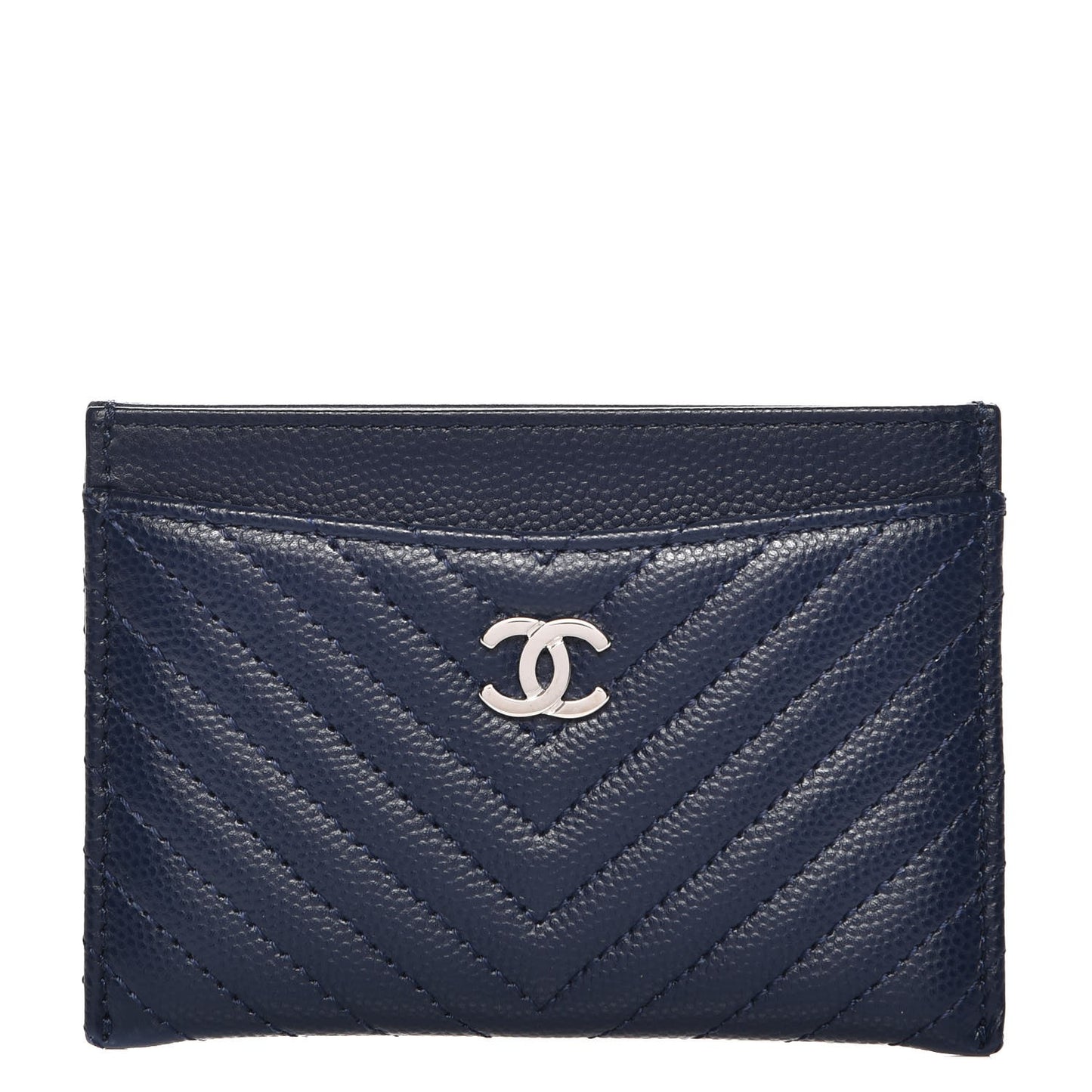 Caviar Chevron Card Holder Navy