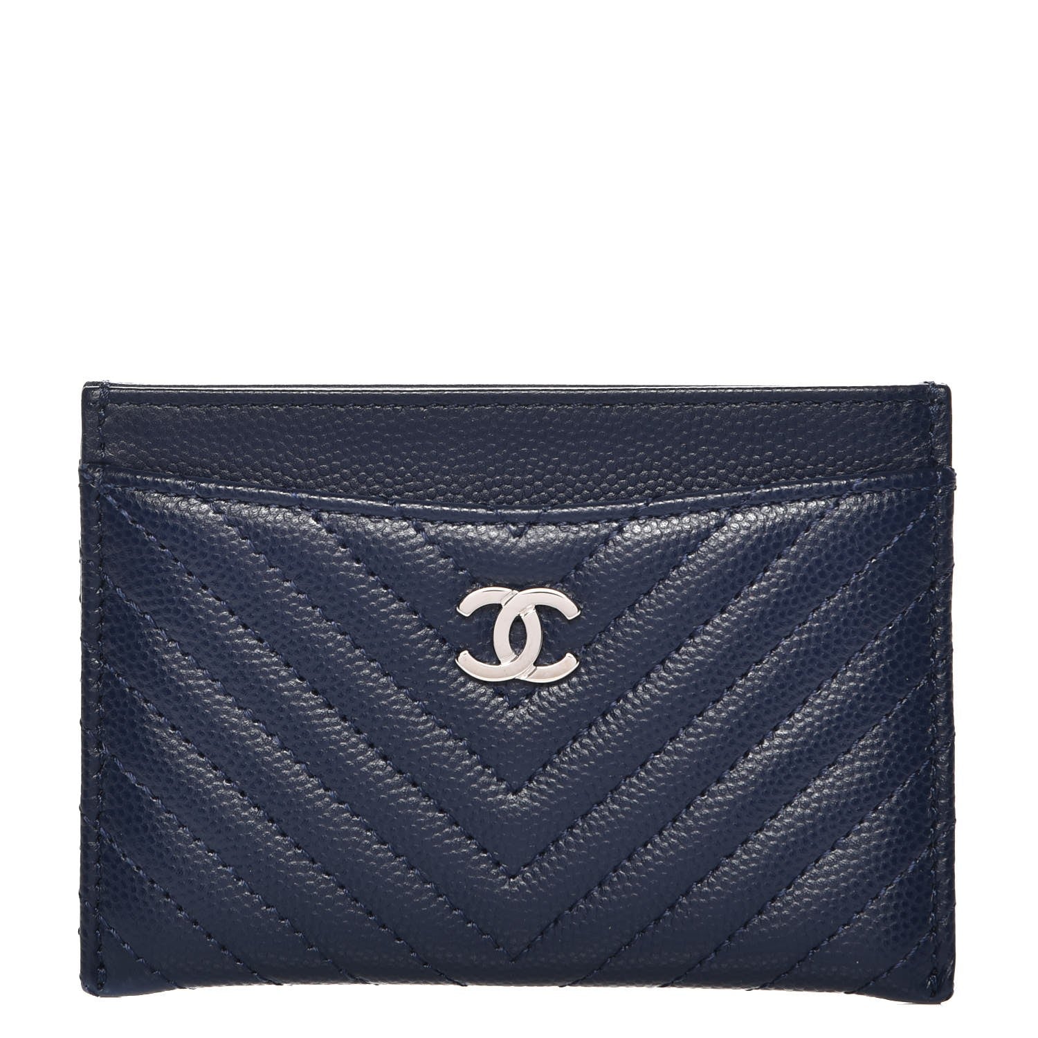 Chanel Caviar Chevron Card Holder Navy 1 of 10