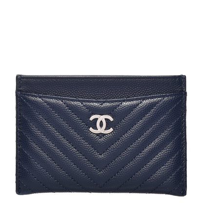 Chanel Caviar Chevron Card Holder Navy 1 of 10
