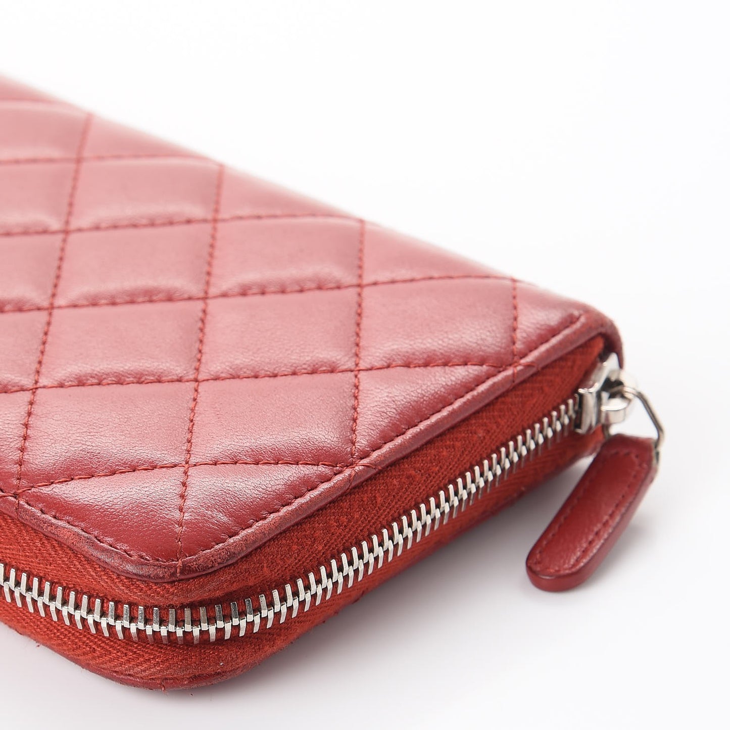 Lambskin Quilted Large Gusset Zip Around Wallet Red