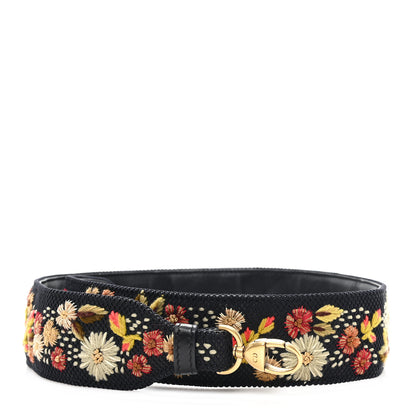 Christian Dior Lambskin Canvas Embroidered Floral Shoulder Strap Black Multicolor 1 of 4
