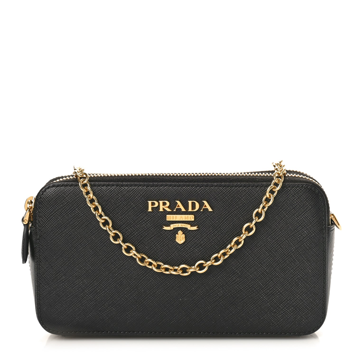 Prada Saffiano Lux Mini Double Zip Chain Crossbody Bag Black 1 of 10
