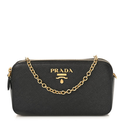 Prada Saffiano Lux Mini Double Zip Chain Crossbody Bag Black 1 of 10