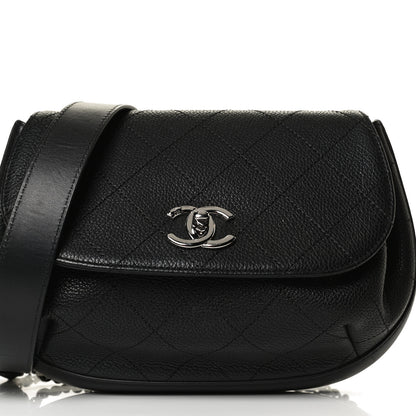 Chanel Grained Calfskin Stitched Messenger Flap Bag Black 8 of 13