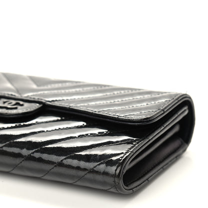 Chanel Patent Metallic Crumpled Calfskin Chevron Quilted Large Gusset Flap Wallet So Black 10 of 10