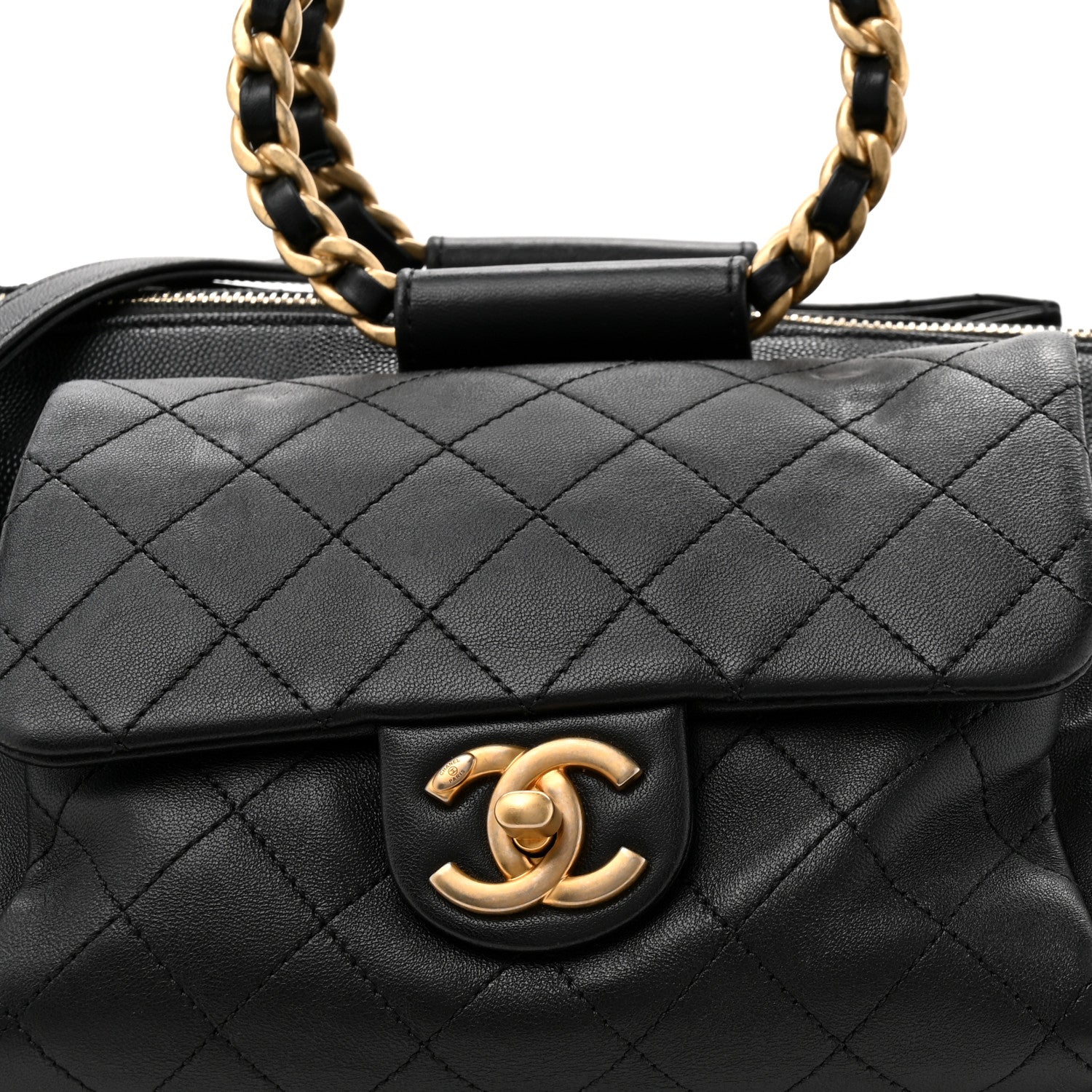 Chanel Grained Calfskin Lambskin Quilted Large Bowling Bag Black 8 of 10