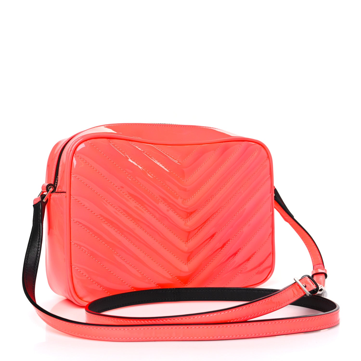 Saint Laurent Patent Calfskin Matelasse Monogram Lou Camera Bag Neon Pink 3 of 9