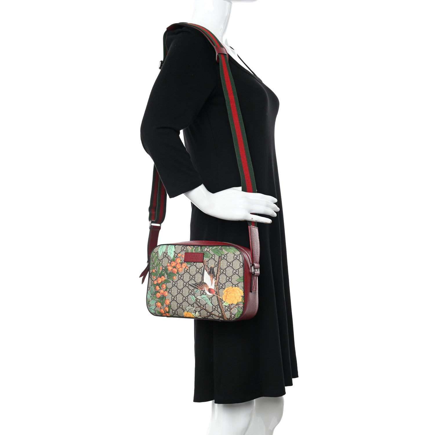 Gucci GG Supreme Monogram Tian Web Camera Bag Beige Multicolor Red 2 of 14