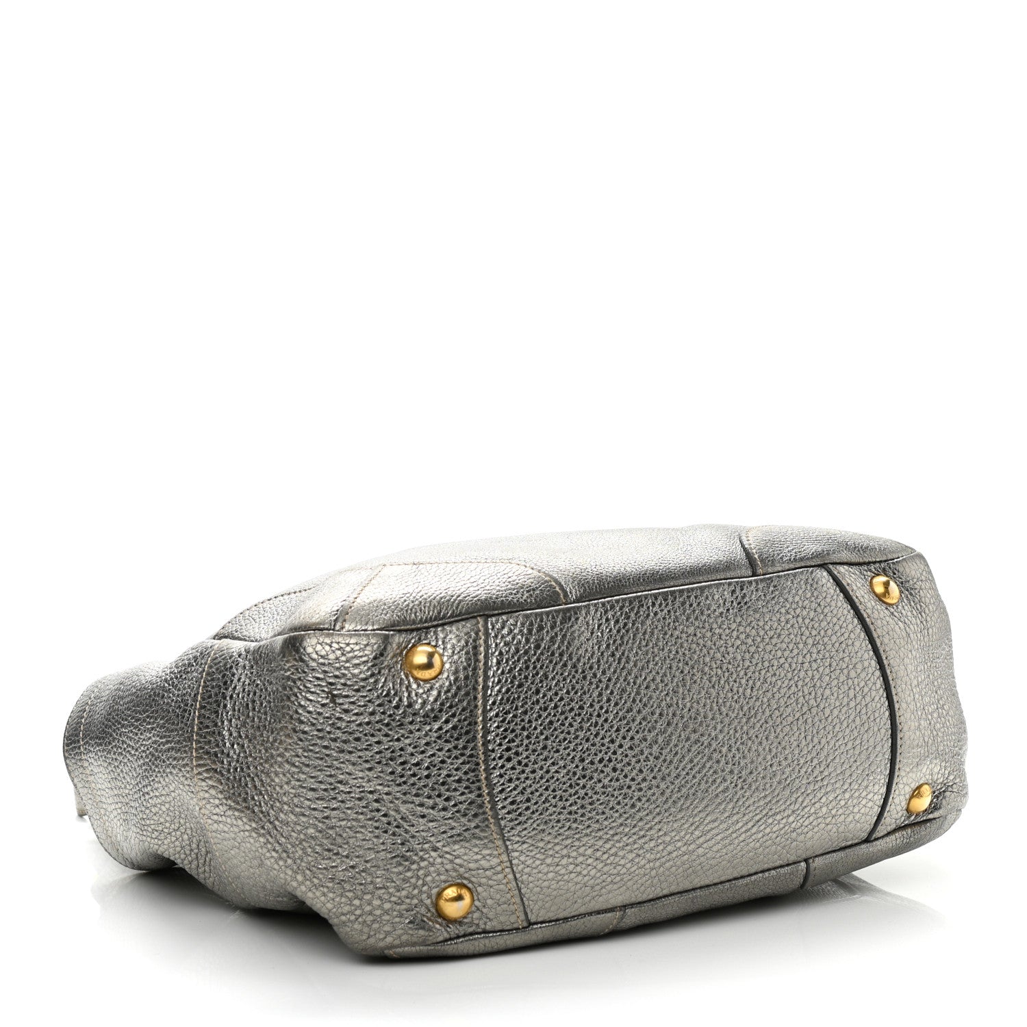 Prada Metallic Vitello Daino Side Pocket Tote Bag Acciaio 4 of 14